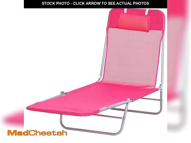 Lot 74-14392405 - Metal Adjustable-Level Chaise Outdoor Sun Lounge Chair in Pink for The Beach or Patio with Folding D...
