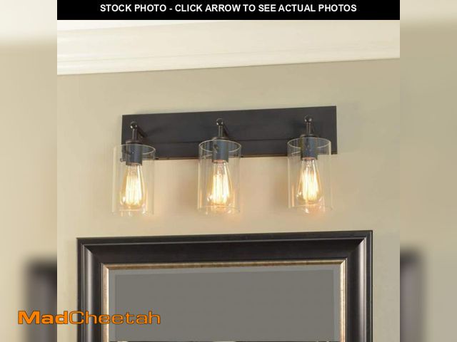 Lot 74-12491998 - Hampton Bay Regan 21 in. 3-Light Espresso Bronze Vanity Light with Clear Glass Shades - UNUSED