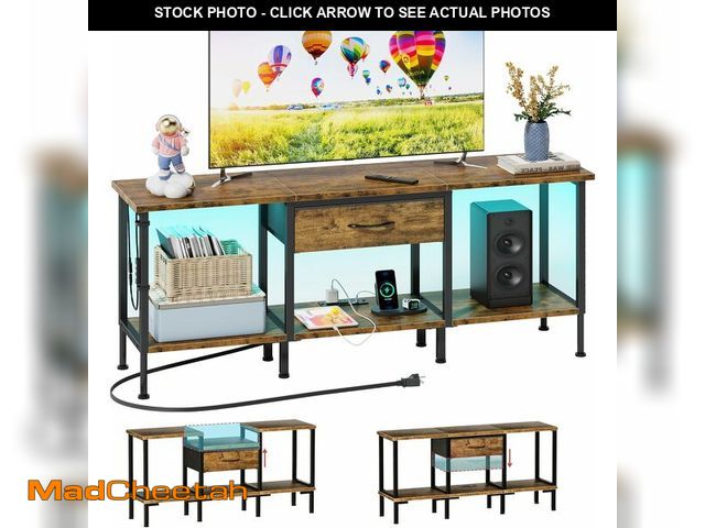 Lot 74-14067318 - GYIIYUO LED TV Stand with Power Outlet and Fabric Drawer for 55 50 45 Inches TV - Entertainment Cent...