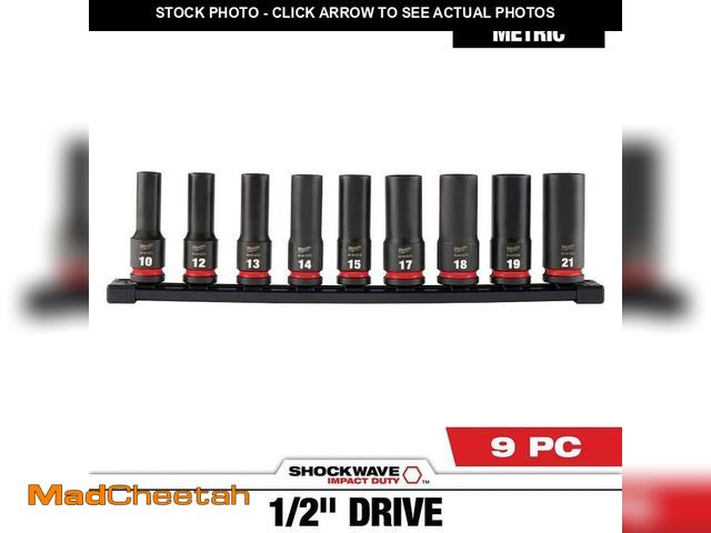 Lot 74-14308191 - Milwaukee SHOCKWAVE 1/2 in. Drive Metric Deep Well 6 Point Impact Socket Set (6-Piece) - UNUSED