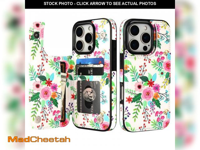 Lot 74-11550885 - HAOPINSH for iPhone 16 Pro Wallet Case with Card Holder, Colorful Florals Pattern Back Flip Folio PU...