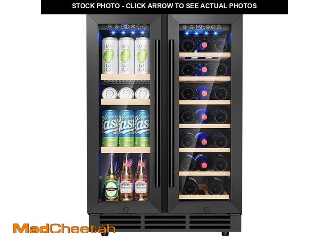 Lot 74-13112560 - EUHOMY 23.5 in. Dual Zone 20-Wine Bottles and 60-Cans Beverage and Wine Cooler in Black, Auto Shut-o...