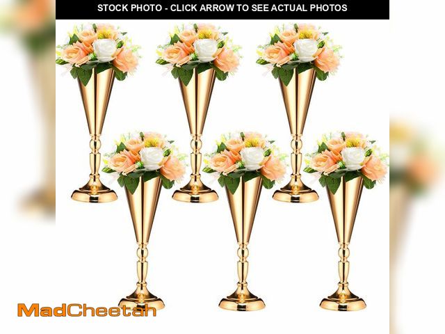 Lot 74-14479853 - Potchen 6 Pcs Flower Trumpet Gold Vase Tabletop Centerpiece Gold Tall Flower Vases Bulk Wedding Tabl...