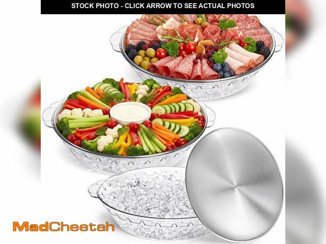 Lot 74-14266208 - DEAYOU 3 Set 11.8" Chilled Serving Tray for Parties, Round Shrimp Cocktail Serving Dish with Ice Com...