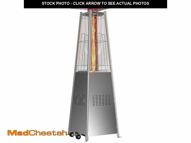 Lot 74-12648523 - edx 42000 BTU Outdoor Propane Patio Heater Tower with Wheels, Stainless Steel - UNUSED
