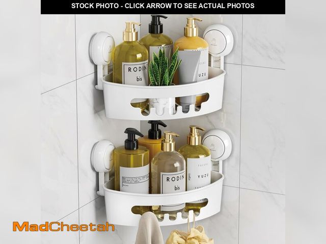 Lot 74-14210767 - LEVERLOC Corner Shower Caddy Suction Cup, shower shelves suction cup, 2 Pack Basket Powerful Bathroo...