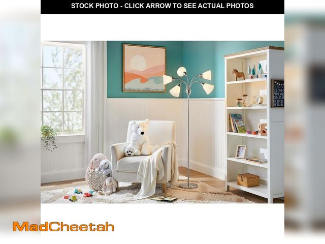 Lot 74-12670469 - Hampton Bay 67 in. 5-Light Brushed Nickel Gooseneck Floor Lamp with White Acrylic Shades - UNUSED