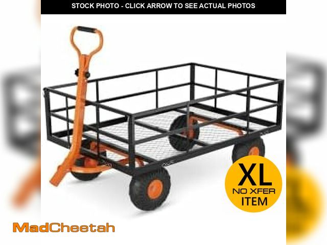 Lot 74-13936699 - Heavy Duty Steel Garden Cart Wagon, 1200LBS Capacity Utility Trailer with Removable Mesh Sides, Conv...