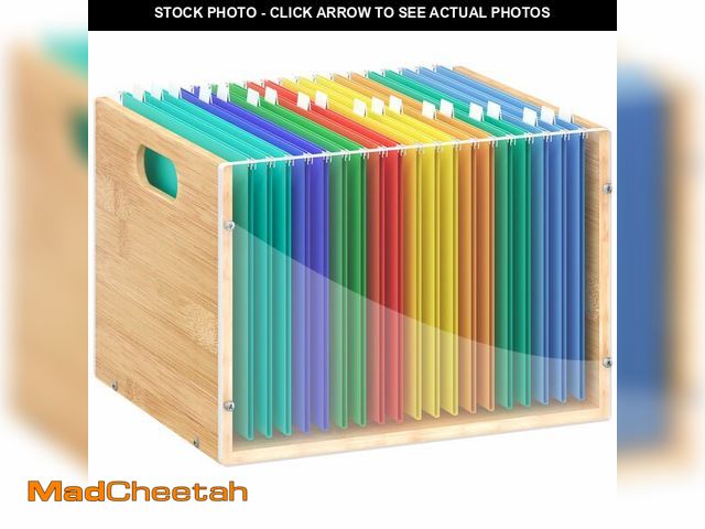 Lot 74-14152614 - Sbanmao Clear Acrylic File Box Organizer, Bamboo Hanging Folder Storage Boxes, Filing Crate Bin Hold...
