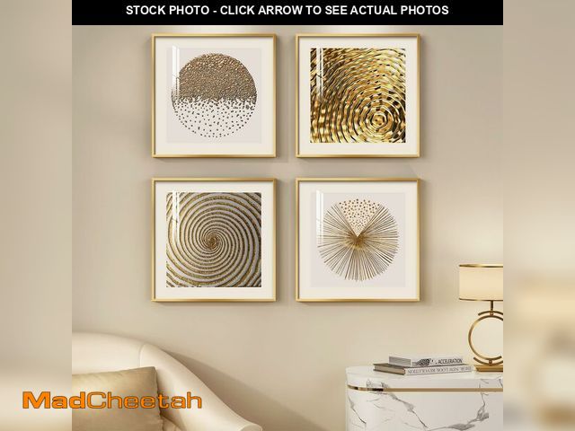 Lot 74-14208781 - Framed Gold Modern Wall Art Prints, Set of 4 Piece Abstract Geometric White and Gold Wall Decor, Min...
