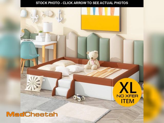 Lot 74-12804249 - *DIRTY/MISSING HARDWARE* Harper &amp; Bright Designs Brown and White Wood Frame Full Size Upholstere...