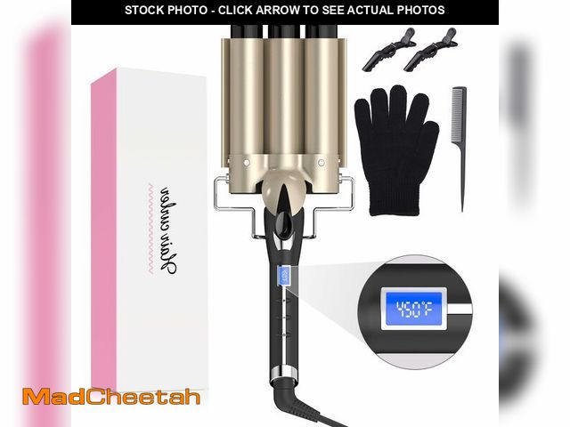 Lot 74-13625491 - Hair Waver 1 1/4 Inch Crimper for Large Loose Waves, AIMERVO 3 Barrel Curling Iron 1.25", 15 Heat Se...