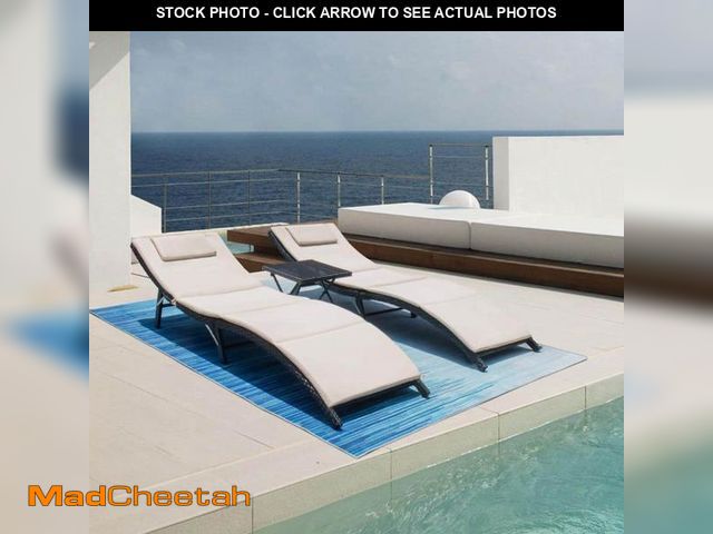 Lot 74-12173366 - Tozey 3-Pieces Steel Frame Poolside Folding Chairs Wicker Outdoor Chaise Lounge Chair with Beige Cus...