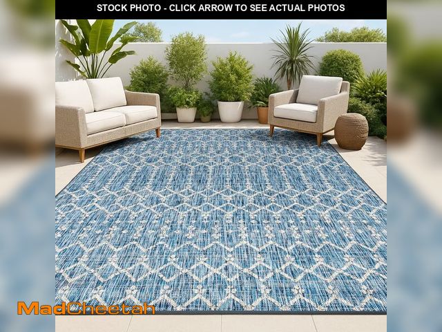 Lot 74-12695675 - JONATHAN Y Moroccan Geometric Indoor Outdoor Area Rug 5X8 Navy/Light Gray, Ourika Textured Weave for...