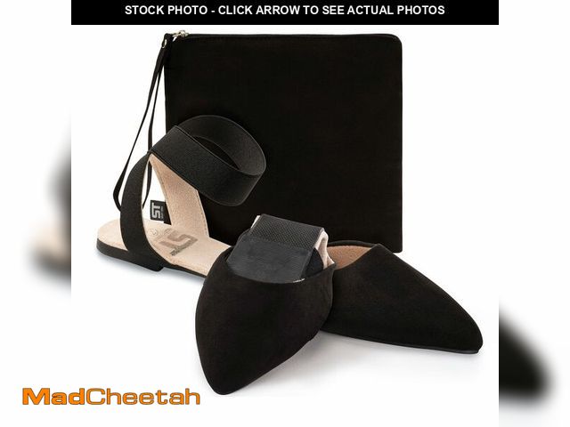 Lot 74-13574513 - Silky Toes Foldable Flats for Women Dress Ankle Strap Shoes with Purse Black Suede - UNUSED