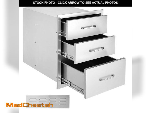 Lot 74-12659690 - VEVOR 18 in. W x 23.2 in. H x 23.1 in. D Outdoor Kitchen Stainless Steel Triple BBQ Access Drawers w...