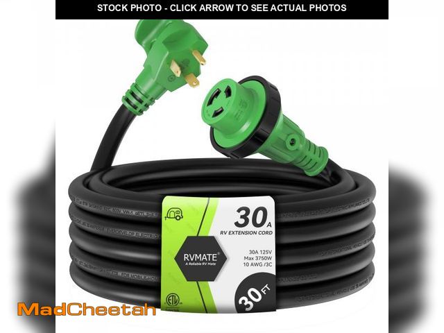 Lot 74-12312461 - RVMATE 30 Feet 30 Amp RV Lockable Power Extension Cord with Easy Plug-in Handle, TT-30P to L5-30R, L...