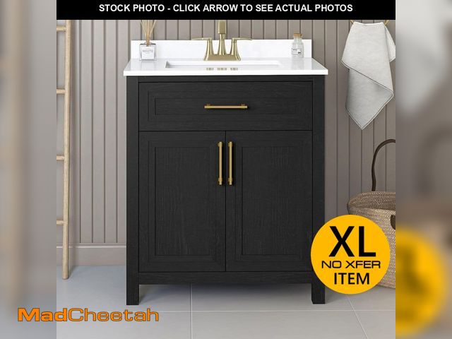 Lot 74-14392465 - (CRACKED ON THE CORNER) Home Decorators Collection Beaufort 30 in. Single Sink Freestanding Black Ba...