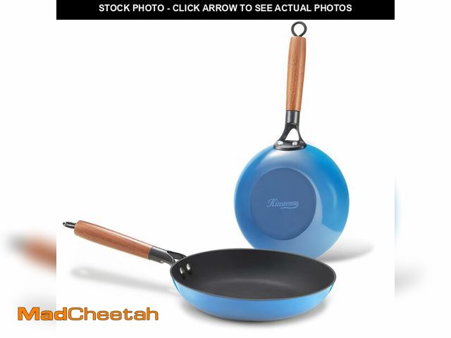 Lot 74-13065684 - KITESSENSU Enameled Cast Iron Skillets - Non Stick Frying Pans Set with Durable Wooden Handle - 10&a...