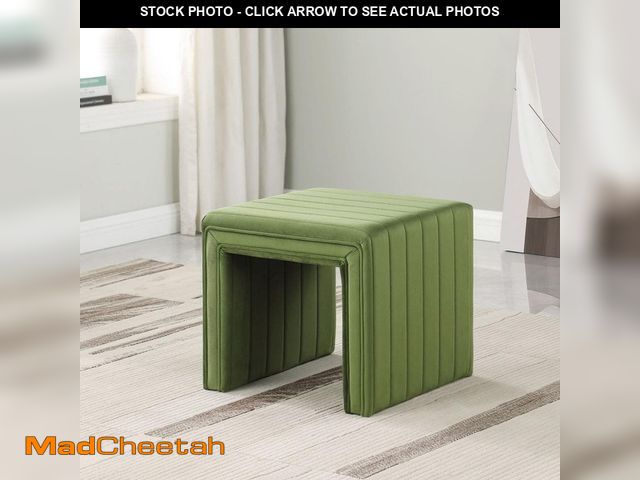 Lot 74-12692466 - Homepop Green Velvet Channel Decorative Ottoman - UNUSED