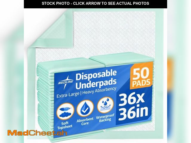 Lot 74-12671175 - Medline Super Absorbent Underpad, 36" x 36", 50 Count, Extra Large Disposable Incontinence Pads, Pro...