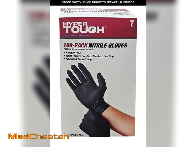 Lot 74-12528083 - Hyper Tough Disposable Nitrile Gloves, 100 Count, Size Large, One Size Fits Most - UNUSED