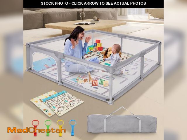Lot 74-12144743 - XDMTWLKJ 79"x71" Large Baby Playpen with Mat for Kid Boys Girls Toddler Infant Play Yard Fence - UNU...