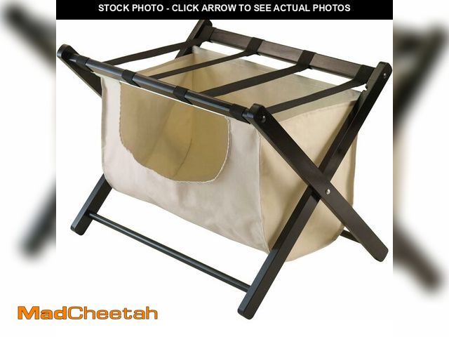Lot 74-13836623 - Winsome 92535 Dora Wood Foldable Luggage Rack with Removable Fabric Basket, Espresso - UNUSED