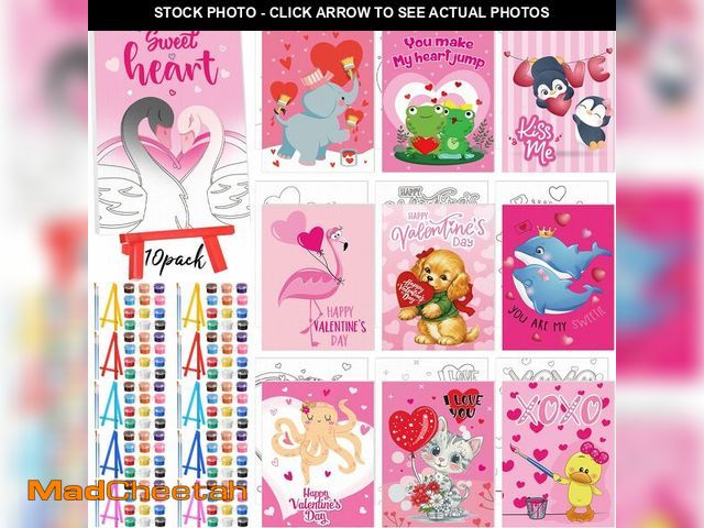 Lot 74-13540886 - Blosssound 10 Set Valentine Animal Pre Printed Canvas Pink Pre Drawn Canvas Painting with Easel Kits...