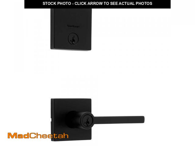 Lot 74-11993823 - Kwikset Halifax Matte Black Entry Door Handle with Single Cylinder Deadbolt Combo Pack featuring Sma...