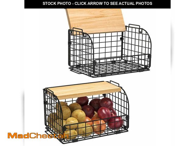 Lot 74-12697229 - 2 Set Stackable Wire Basket with Openable Top, Kitchen Counter, Pantry Organizer and Storage Produce...