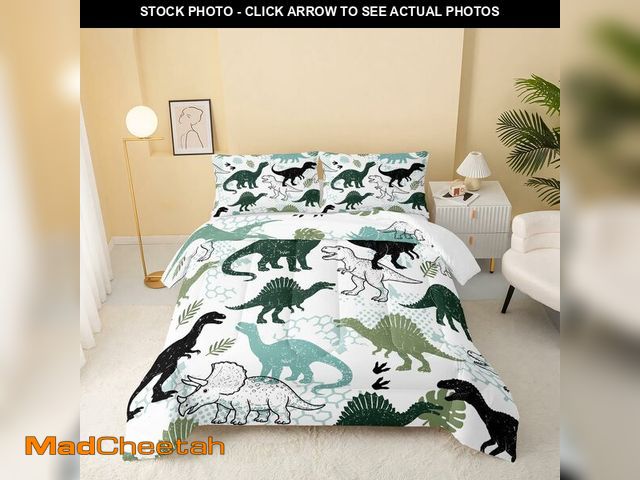 Lot 74-14212775 - QOOMO 3Pcs Dinosaur Comforter Set Twin,Cartoon Dinosaur Bedding Set for Teens Boys Girls,Dinosaurs P...