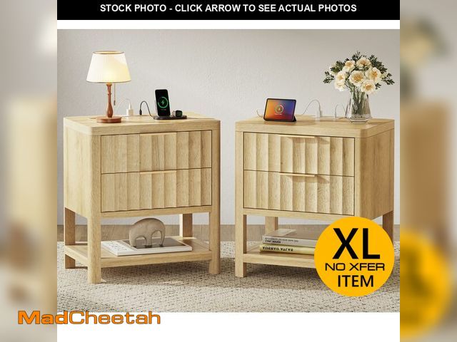 Lot 74-13789933 - Huuger 27.6 Inch Tall Night Stands with Charger Station, USB-C Port, Fluted Nightstand Set of 2, Lar...