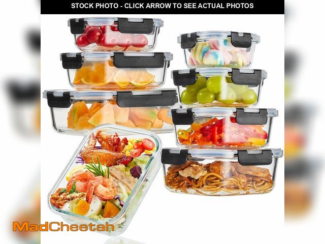Lot 74-12707323 - Wells Glass Meal Prep Containers, 8 Pack Glass Food Storage Containers Set with Airtight Locking Lid...