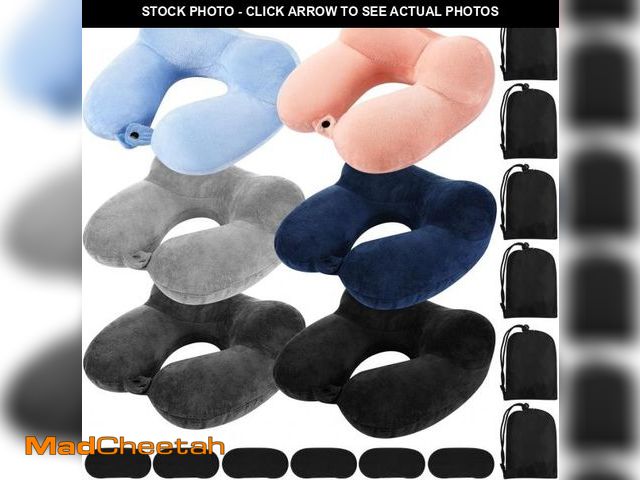 Lot 74-12331687 - Sintuff 6 Pcs Inflatable Travel Pillow for Airplanes with Compact Bag and Blindfold Soft Velvet Infl...