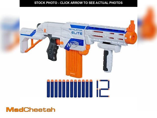 Lot 74-14305079 - NERF N-Strike Elite Retaliator Blaster, Stock, Grip, Barrel, 12-Clip, 12 Darts, Outdoor Toys for Kid...