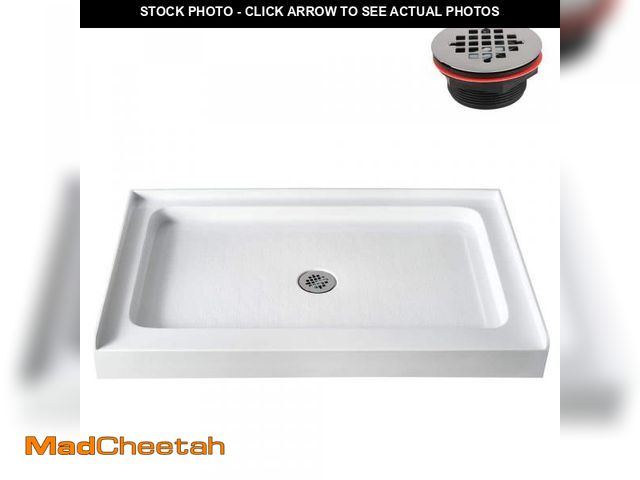 Lot 74-12413734 - Streamline 48 in. L x 30 in. W Alcove Acrylic Shower Pan Base in Glossy White with Center Drain, Dra...