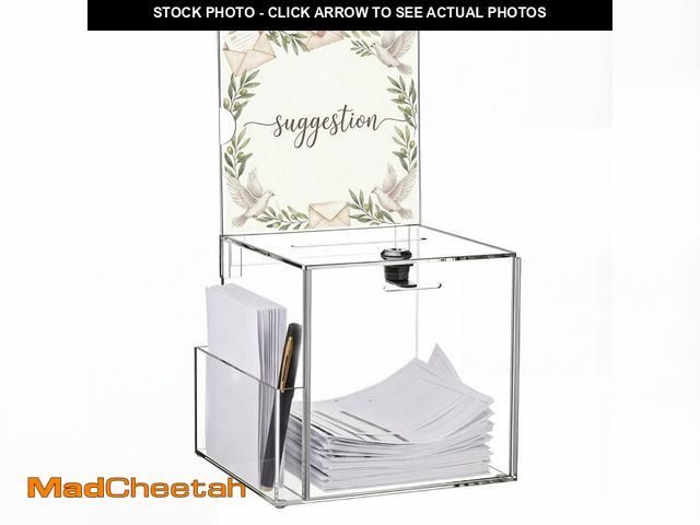 Lot 74-14432578 - Teling Acrylic Suggestion Box with Card Pocket Safe Donation Box with Lock and Sign Plate for Voting...