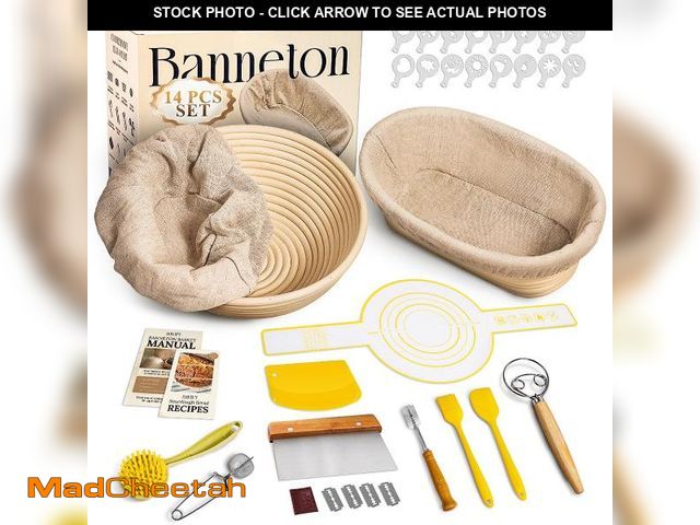 Lot 74-12213495 - BAVIFY Banneton Bread Proofing Basket Sourdough Bread Baking Supplies, Sourdough Starter Kit with 9"...