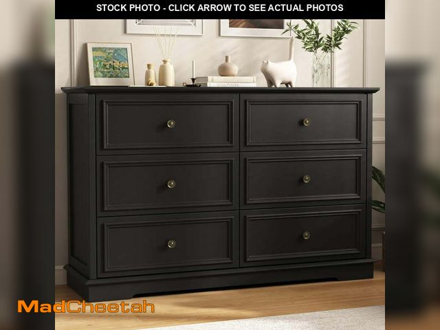 Lot 74-13656683 - IDEALSOUL Black Dresser,6 Drawer Dresser for bedroom,Retro Wood Storage Cabinet for Living Room - UN...
