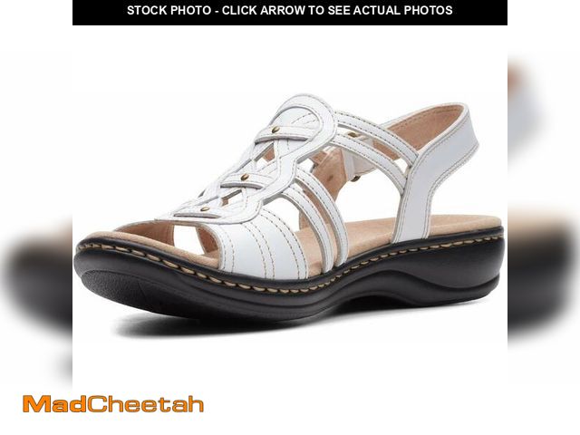 Lot 74-14058031 - Clarks womens Leisa Janna Sandal, White Leather, 8.5 US - USED