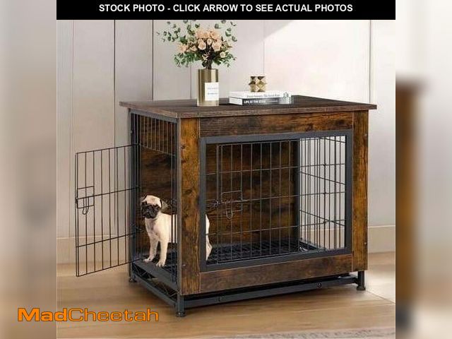 Lot 74-12887923 - Walsunny Wooden Dog Crate Furniture,Double-Doors Kennel Indoor with Divider and Removable Tray,End T...