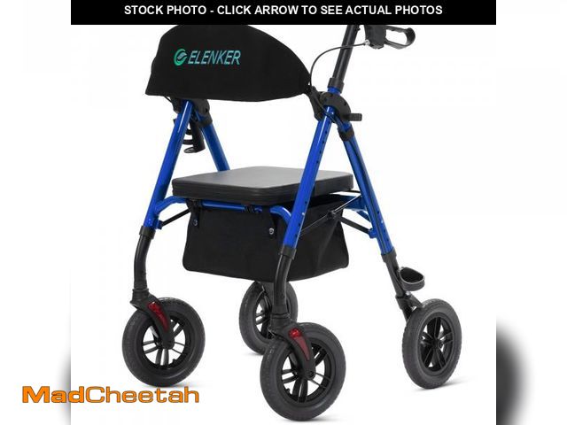 Lot 74-12096124 - ELENKER All-Terrain Rollator Walker with 10" Non-Pneumatic Wheels, Sponge Padded Seat and Backrest, ...