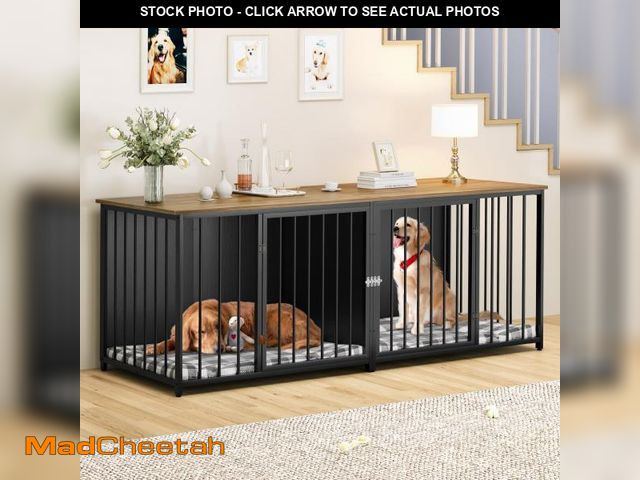 Lot 74-12130309 - Double Dog Crate Furniture, 80.2 inch Large Breed Dog Kennel with Divider, Heavy Duty Dog House TV S...