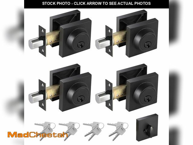 Lot 74-12498394 - Black Square Deadbolt Lock 4 Pack, Matte Black Single Cylinder Deadbolt with All Same Keys, Heavy Du...