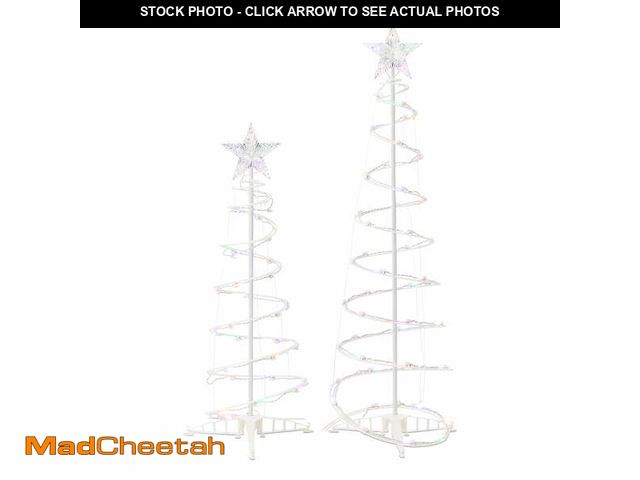 Lot 74-12861214 - Indoor/Outdoor LED Light-Up 8-Function Color-Changing Spiral Christmas Trees, Cool White to Multicol...