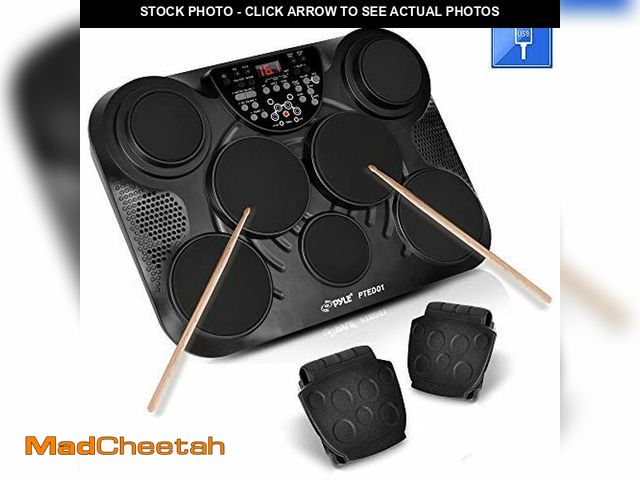 Lot 74-12573982 - Pyle Electronic Tabletop Digital Drum Set, Compact Portable Drum Pad Kit w/ 8 Touch Sensitive Pads a...