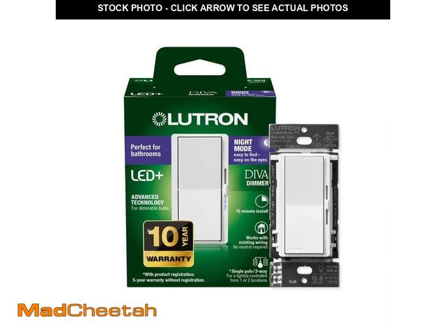 Lot 74-12683704 - Lutron Diva LED+ Dimmer Switch with Night Mode for Dimmable LED Bulbs, 150-Watt/Single-Pole or 3-Way...