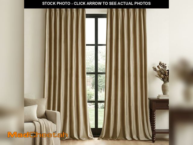 Lot 74-13954934 - Taupe Velvet Pinch Pleated Curtains: Living Room 108 Inches Long 2 Panels Set Luxury Darkening Therm...