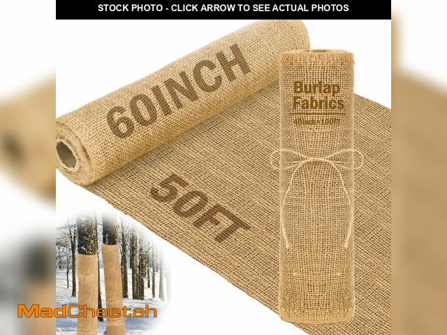 Lot 74-13541139 - Buryeah 60 Inch x 50 ft Burlap Fabrics Roll Natural Burlap Tree Wrap Winter Garden Frost Plant Prote...